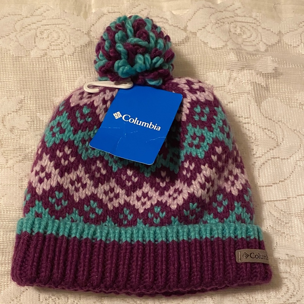 Columbia Kids' Knit Beanie or Toboggan in Purple and Teal